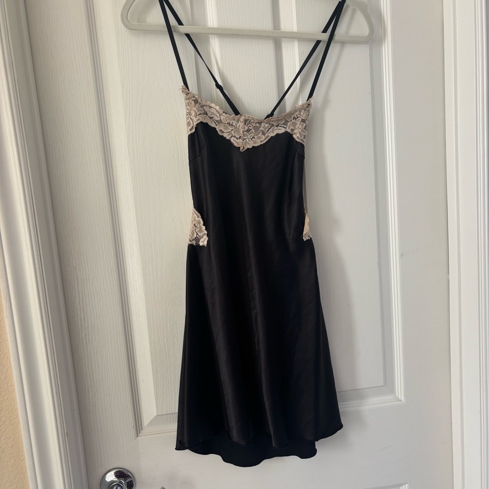 VRG GRL Black Slip Dress with Lace Trim
